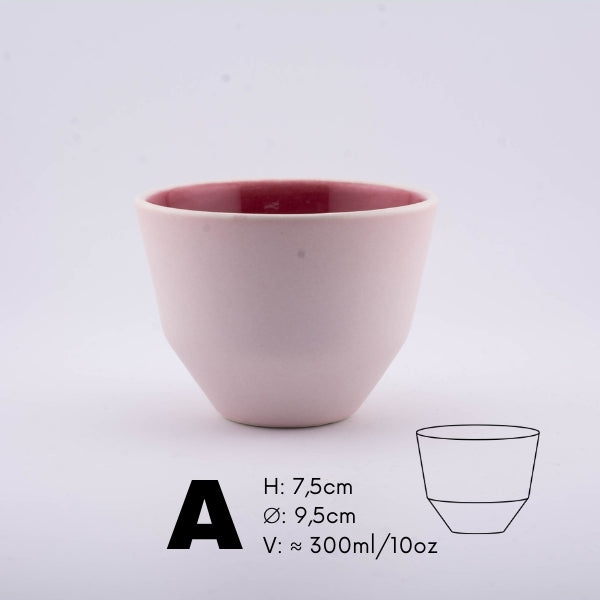 Handmade Porcelain Coffee Cup | MK Studio | Mat pink with glossy pink inside