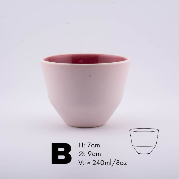 Handmade Porcelain Coffee Cup | MK Studio | Mat pink with glossy pink inside
