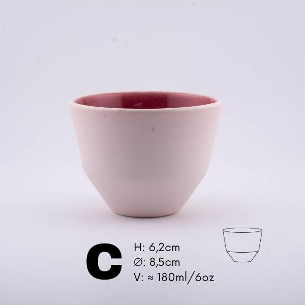 Handmade Porcelain Coffee Cup | MK Studio | Mat pink with glossy pink inside