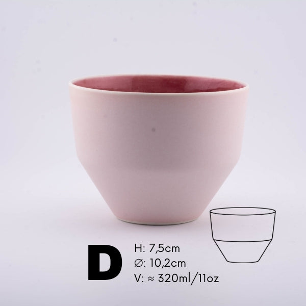 Handmade Porcelain Coffee Cup | MK Studio | Mat pink with glossy pink inside