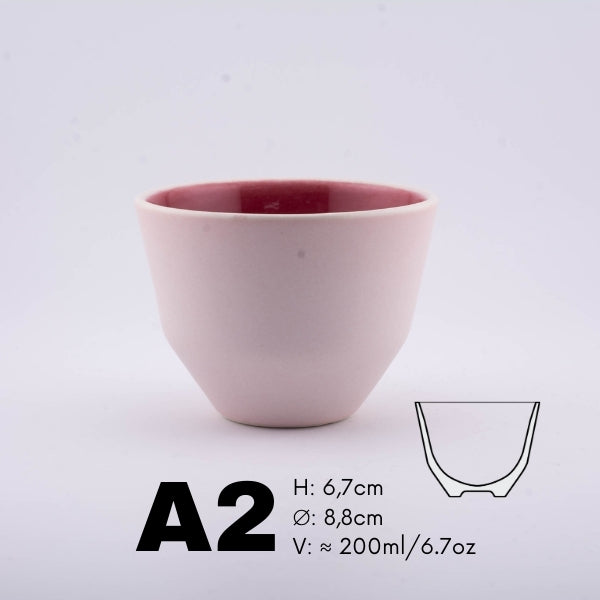 Handmade Porcelain Coffee Cup | MK Studio | Mat pink with glossy pink inside