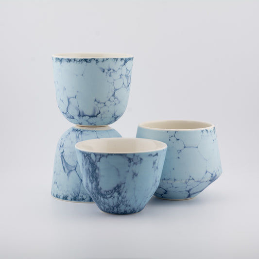 Handmade Porcelain Coffee Cup | MK Studio | Double blue bubble