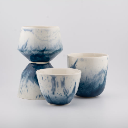 Handmade Porcelain Coffee Cup | MK Studio | Blue splash