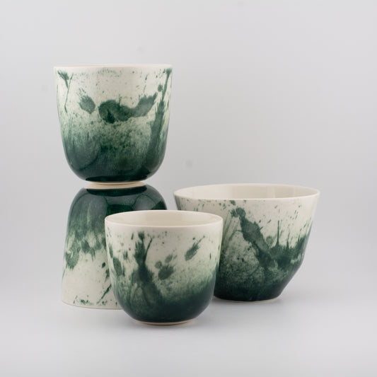 Handmade Porcelain Coffee Cup | MK Studio | Green splash