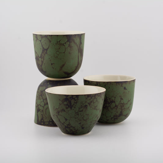 Handmade Porcelain Coffee Cup | MK Studio | Brown on green