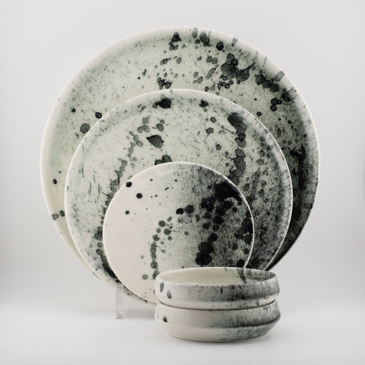 Handmade Porcelain Plates and Bowls | MK Studio | Black splash