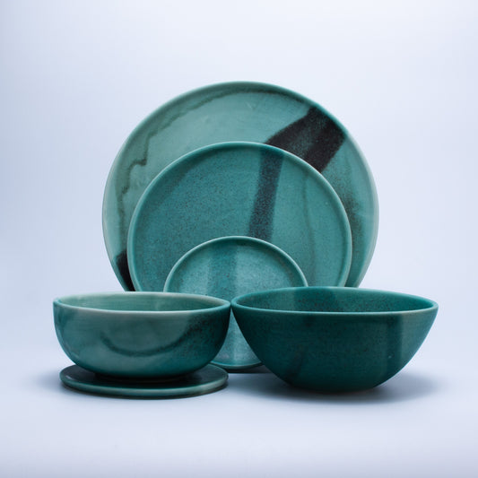 Handmade Porcelain Plates and Bowls | MK Studio | Turquoise spot