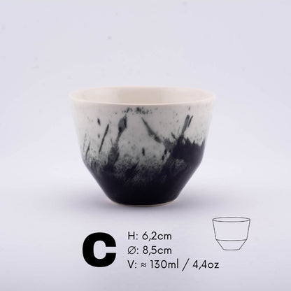 Handmade Porcelain Coffee Cup | MK Studio | Black splash