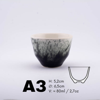 Handmade Porcelain Coffee Cup | MK Studio | Black splash