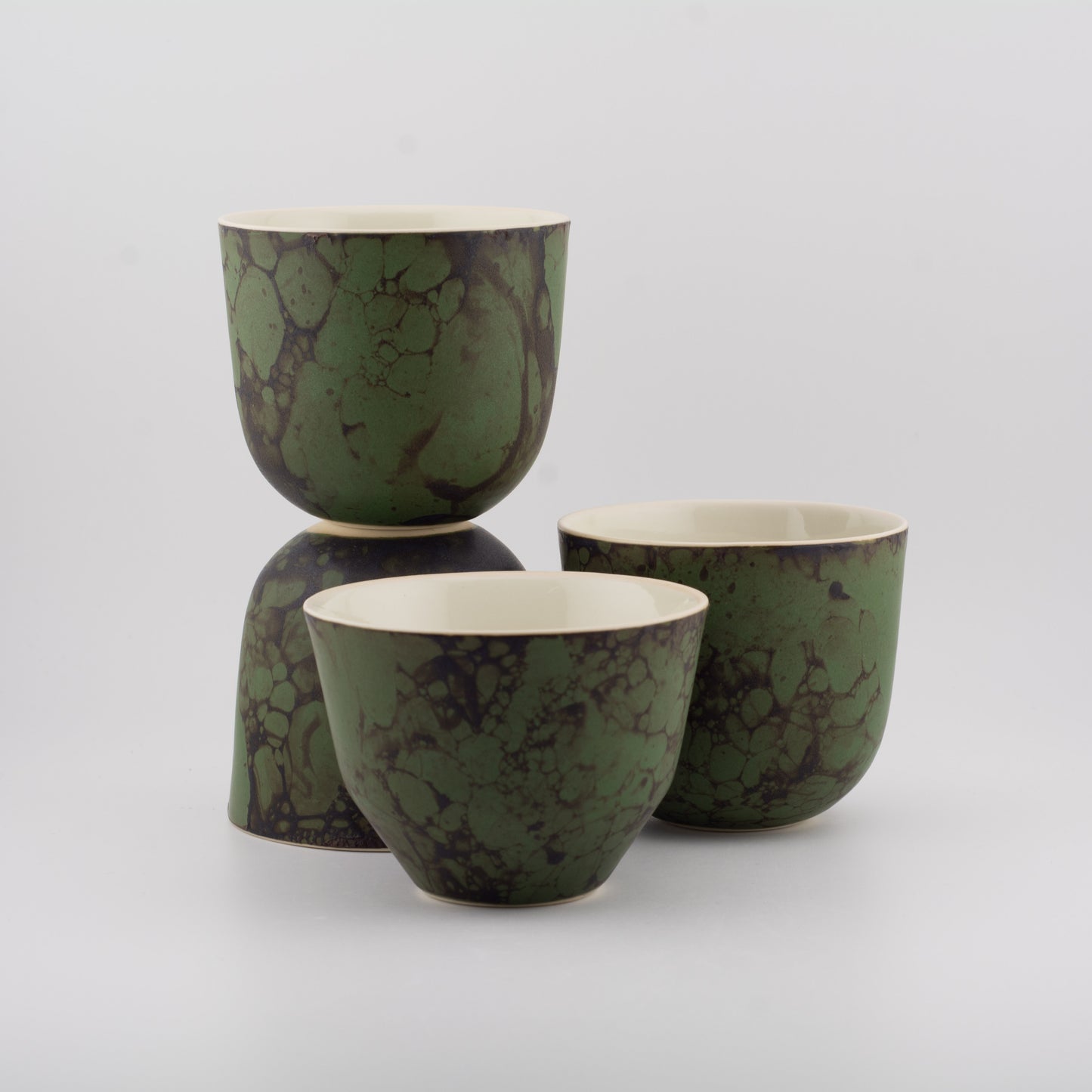 Handmade Porcelain Coffee Cup | MK Studio | Brown on green