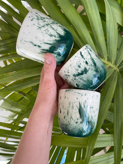 Handmade Porcelain Coffee Cup | MK Studio | Green splash